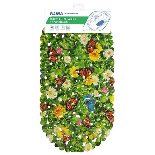 Коврик для ванной, антискользящий, 0.36х0.69 м, ПВХ, Вилина, Paradise, FV3-MG, Цветущий луг