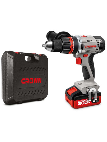Дрель-шуруповерт аккумуляторный, Crown, CT21076HMX-4 BMC, 20 В, кейс