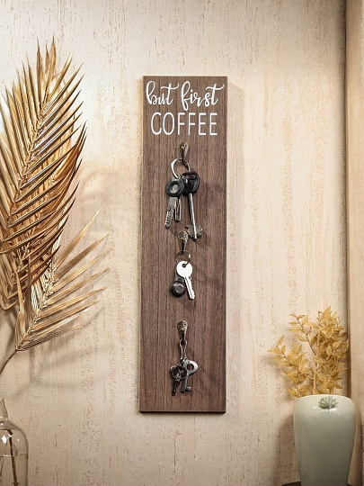 Ключница 12х47.8х5.5 см, металл, 3 крючка, на декоративном панно, Y4-3173