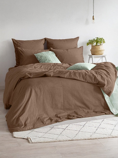 Постельное белье 2-спальное, простыня 220х240 см, 2 наволочки 70х70 см, пододеяльник 180х215 см, Verossa, сатин, Диагональ, Caramel, 790366