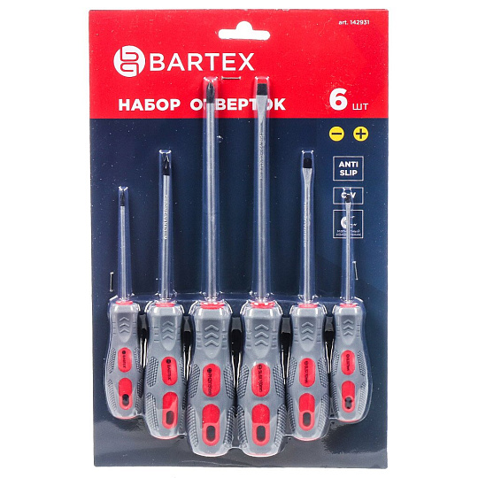 Набор отверток 6 предметов, Bartex, PH 0,1,2/ SL 3,5,6, антискользящая двухкомпонентная, CrV сталь, SCDFS-6