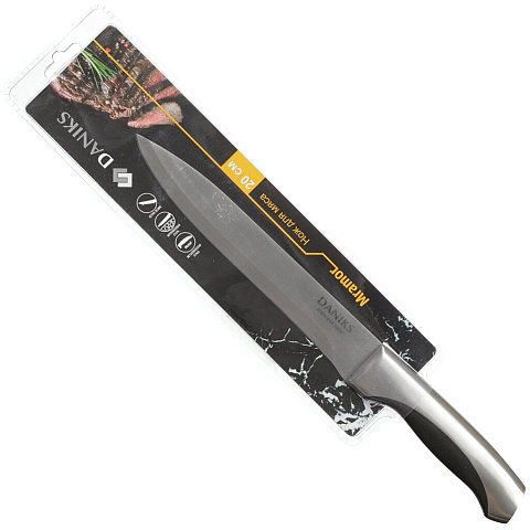 Нож кухонный Daniks, Мрамор, для мяса, нержавеющая сталь, 20 см, рукоятка сталь, YW-A156-SL