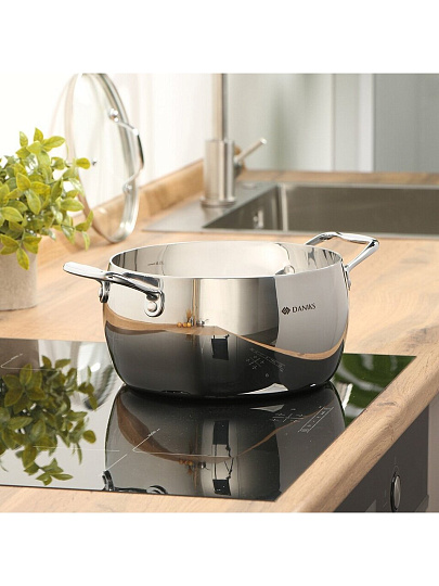 Кастрюля нержавеющая сталь, 4.7 л, крышка стекло, Daniks, Manola, CW-T078-22, индукция