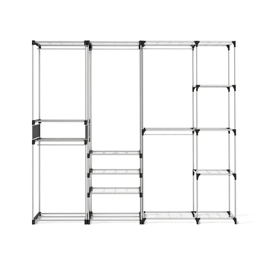 Полка-стеллаж 222.5х31х203 см, Sheffilton, металл, полка для обуви, 70 кг, SHT-WR125, В1-92, черный/хром лак