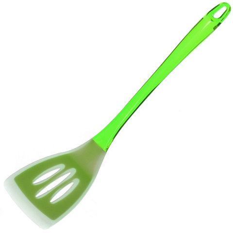 Лопатка кулинарная силикон, с прорезями, навеска, зеленая, Daniks, YW-KT129G-3/НG05-50G