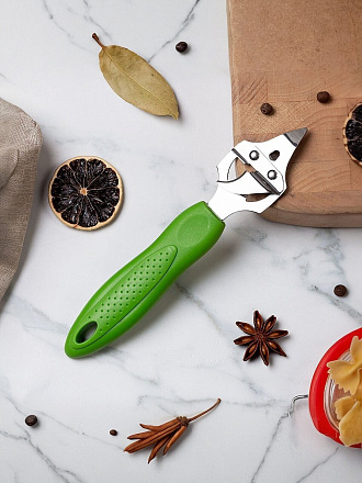 Нож консервный нержавеющий, пластиковая ручка, зеленый, навеска, Daniks, Стандарт, YW-KT093S-1G/D-031