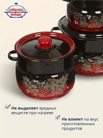 Набор посуды эмалированная сталь, 6 предметов, кастрюли 4,5.5,8 л, Сибирские товары, Рябинка 11, N11L05