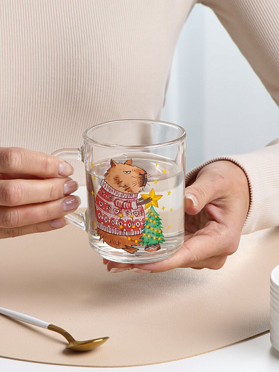Кружка стекло, 200 мл, Green Tea Новогодняя Калибара, ОСЗ, С1335