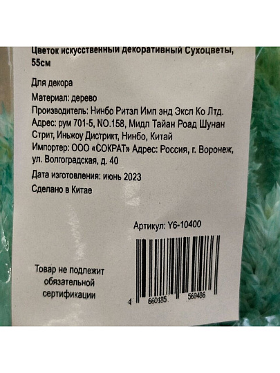 Цветок искусственный декоративный Сухоцветы, 55 см, голубой, Y6-10400