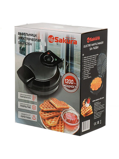Вафельница Sakura, SA-7426Н, 1200 Вт, сердца, антипригарное покрытие