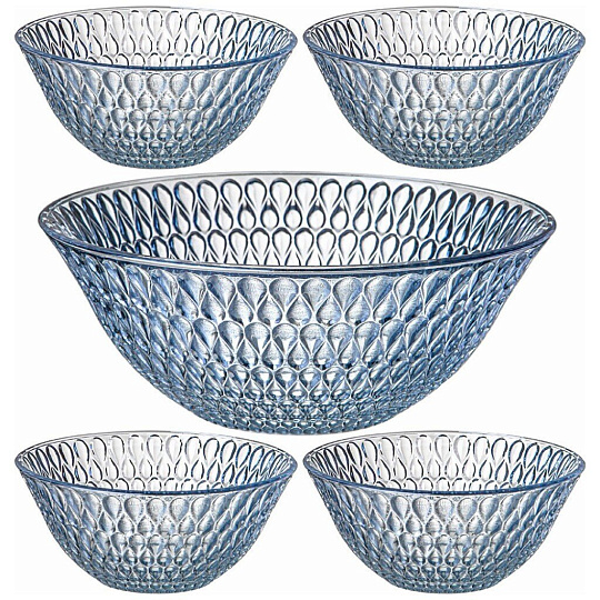 Набор салатников стекло, круглый, 5 шт, 0.3, 1.6 л, Sohio Blue, Lefard, 691-069