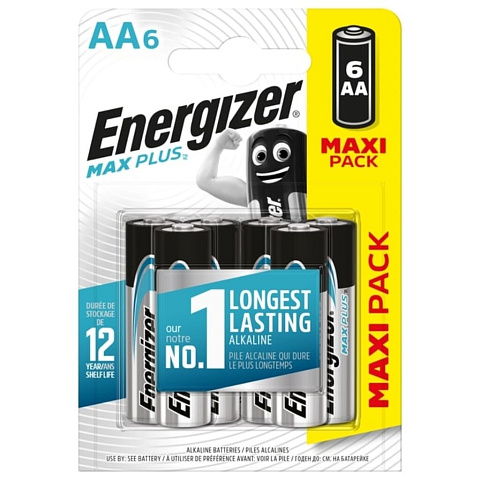 Батарейка Energizer, АА (LR06, LR6), Alkaline Max Plus, алкалиновая, 1.5 В, блистер, 6 шт, E301324802