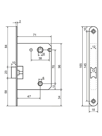 Защелка врезная, Аллюр, L7050PR AC, 11557, с фиксатором, овальная планка, 18 мм, старая медь