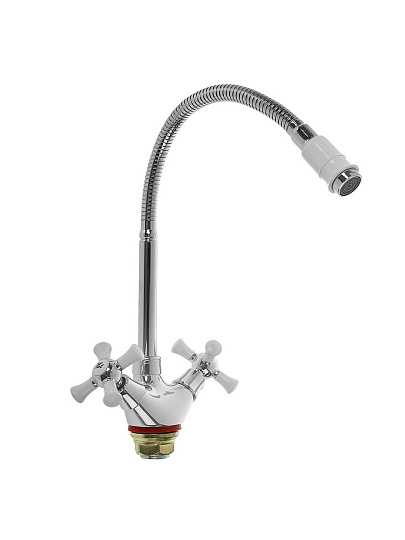 Смеситель для кухни, РМС, гибкий излив, с кран-буксой, белый, SL92W-279F