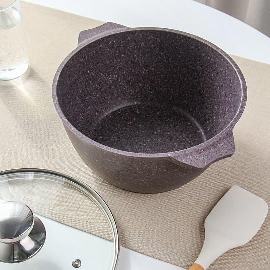 Кастрюля алюминий, антипригарное покрытие, 3 л, крышка стекло, Мечта, Premium violet, 43904