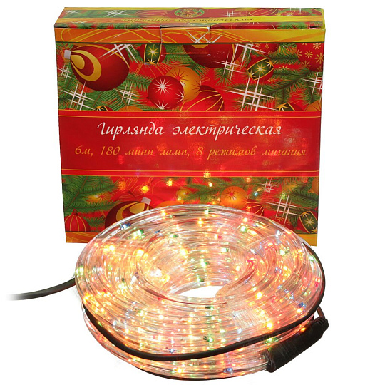 Гирлянда 180 ламп, 6 м, 8 режимов, Дюралайт, Monte Christmas, свет мультиколор, прозрачная, в помещении, сетевая, N8630036