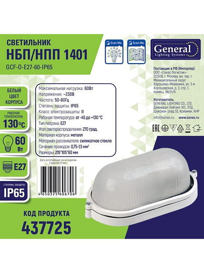 Светильник под лампу General Lighting Systems, ЖКХ 1401 НБП/НПП, 60 Вт, E27, на 1 лампочку, IP65, 21.5х10.5х8 см, без решетки, оцинкованный, белый, GCF-O-E27-60-IP65