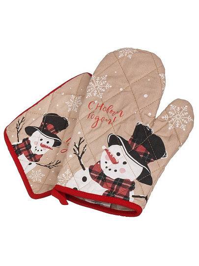 Набор кухонный 2 шт, 18х26 см + 18х18 см (варежка, прихватка), 100% хлопок, Снеговик
