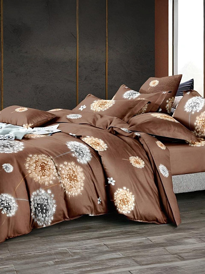 Постельное белье 2-спальное, простыня 200х220 см, 2 наволочки 70х70 см, пододеяльник 175х215 см, Майская ночь, полисатин, Цветы, коричневый 20/126-AC