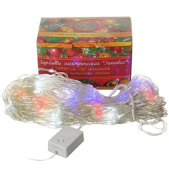 Гирлянда 240 ламп, 2х0.8 м, 1 режим, Занавес, Monte Christmas, свет белый, прозрачная, в помещении, сетевая, светодиодная, N8631072