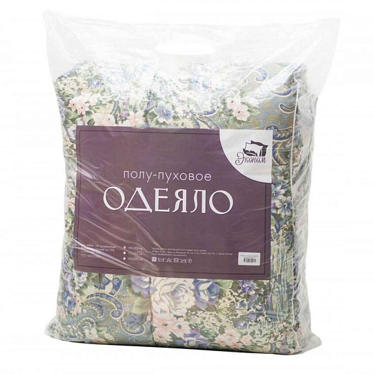 Одеяло евро, 200х220 см, Эконом, пух 50% + перо 50%, всесезонное, чехол хлопок, кант, Belashoff, в ассортименте