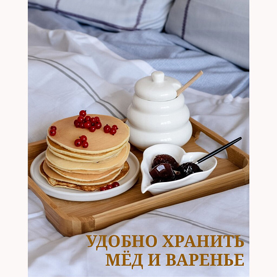 Банка для меда и варенья, керамика, 0.4 л, 12 см, с крышкой, с ложкой, С7192/JC-10895, белая