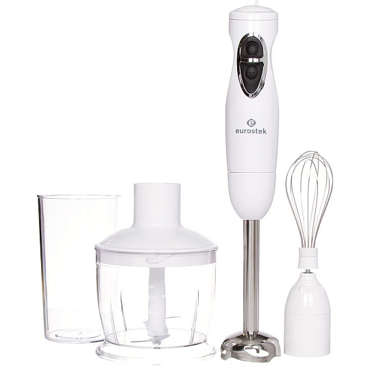 Блендер погружной 400 Вт, 2 скорости, стакан, венчик, измельчитель, Eurostek, EHB-KS05F, белый