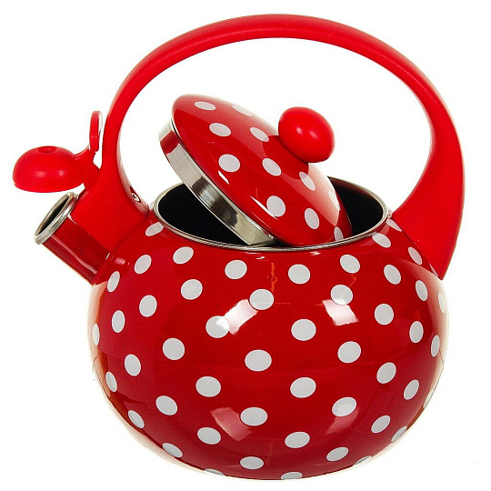Чайник сталь, эмалированное покрытие, 2.2 л, со свистком, ручка пластиковая, Aurora, Горох, 1905