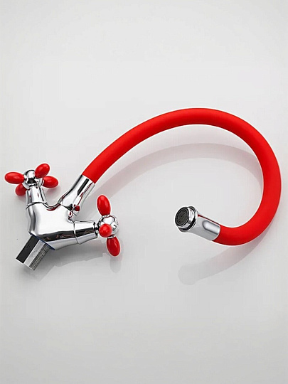 Смеситель для кухни, Frud, гибкий излив, с кран-буксой, красный, R44127-10