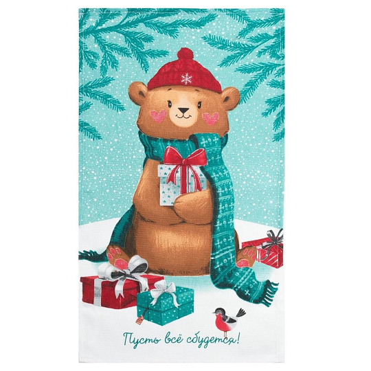 Полотенце кухонное вафельное, 35х60 см, 160 г/м2, 100% хлопок, Доляна, Пусть все сбудется, Россия, 4389621