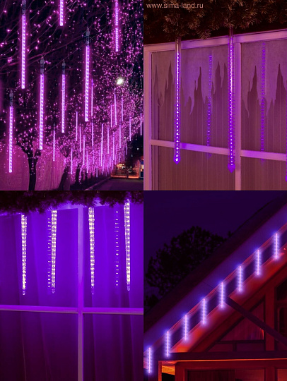 Гирлянда 36 ламп, 2.5 м, 1 режим, Сосульки, фиолетовый, прозрачная, на улице/в помещении, сетевая, LED, SYCLA-18050