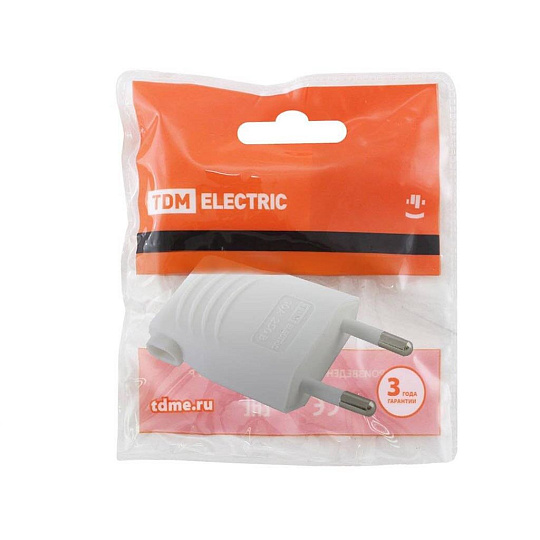 Вилка угловая, без заземления, 10 А, 250 В, евровилка CEE 7/16, белая, TDM Electric, SQ1806-0090