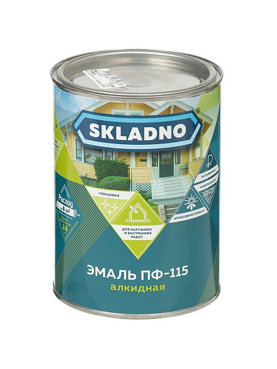 Эмаль Skladno, ПФ-115, алкидная, глянцевая, ярко-зеленая, 0.8 кг