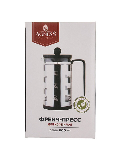 Френч-пресс 0.6 л, стекло, Agness, Kitchen, 894-551