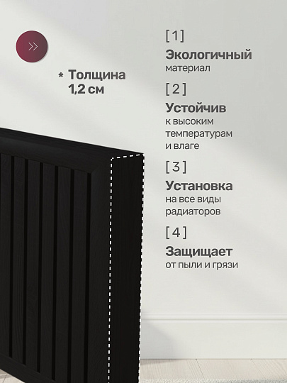 Боковина для экрана радиатора, МДФ, 156х600 мм, черная, Стильный Дом