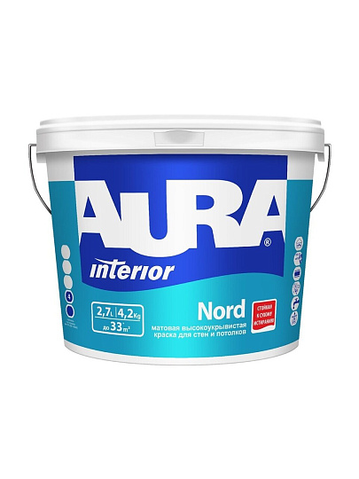 Краска водно-дисперсионная, Aura, Nord, акриловая, интерьерная, матовая, 2.7 л