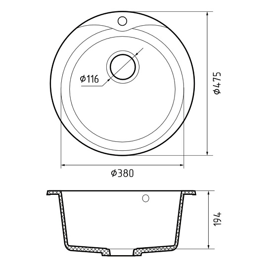 Мойка кухонная врезная, GranFest, Rondo, искусственный мрамор, 443 мм, + сифон, серая, GF-R-450