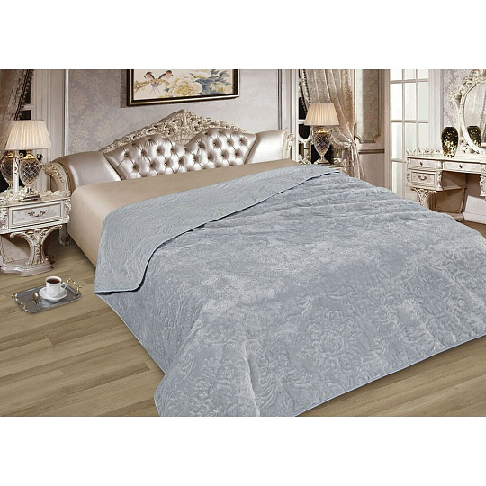 Покрывало евро, 250х225 см, микрофибра, мех, двухстороннее, Marianna, Элит, серо-голубое, М07-ПК-ЭЛМ-250-225
