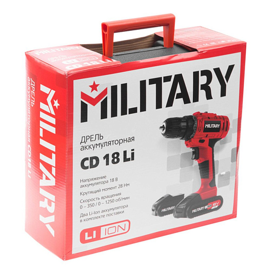 Дрель-шуруповерт аккумуляторный, Military, CD18Li, 18 В, кейс