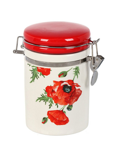 Банка для сыпучих продуктов, доломит, 0.55 л, 9.5х9.5х15.3 см, с крышкой, Daniks, Алый мак
