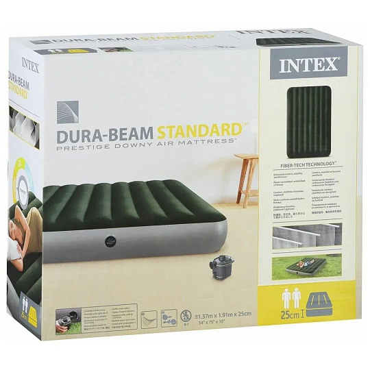 Матрас надувной Intex, 191х137х25 см, 64778, насос внешний, на батарейках, флокированный, 273 кг
