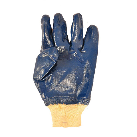 Перчатки маслобензостойкие, х/б, нитриловый облив, синяя основа, манжет-резинка