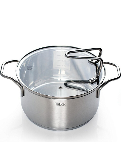 Кастрюля нержавеющая сталь, 3 л, крышка стекло, Taller, Инесс, TR-17257, индукция