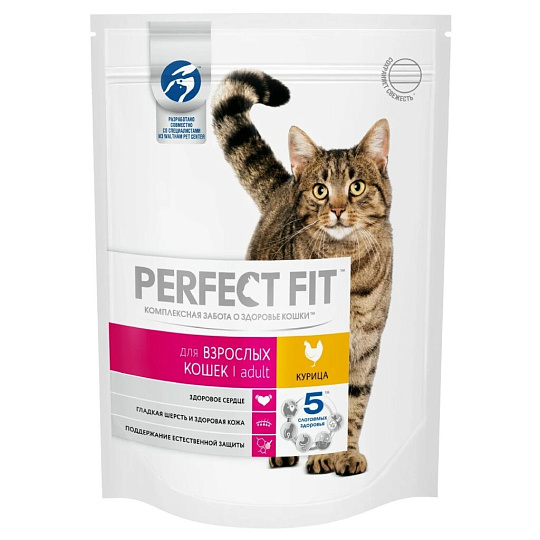 Корм для животных Perfect Fit, 190 г, для взрослых кошек, сухой, курица, 10162168