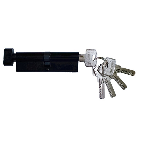 Личинка замка двери Trodos, ЦМВП, 208239, 100 мм, с заверткой, черный матовая, 5 ключей