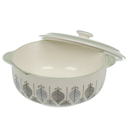 Кастрюля для запекания керамика, 2 л, круглая, с крышкой, Эвкалипт, B010861