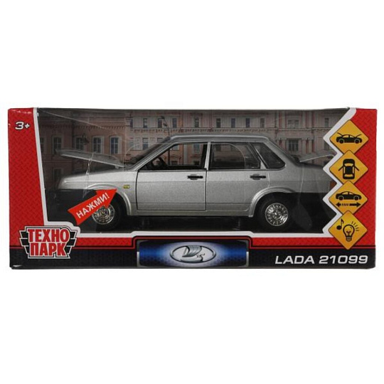Машина детская Технопарк, Lada 21099, 18.5 см, инерционная, со светом и звуком, металл, пластик, VAZ-21099-S, серая