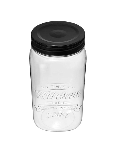 Банка пластик, 1.4 л, 10х10х19 см, с крышкой, с эмбоссингом, Бытпласт, Love Kitchen, 440200113, черная