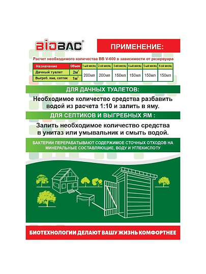 Биосостав для дачных туалетов и септиков, Биобак, 1 л, BB-V600