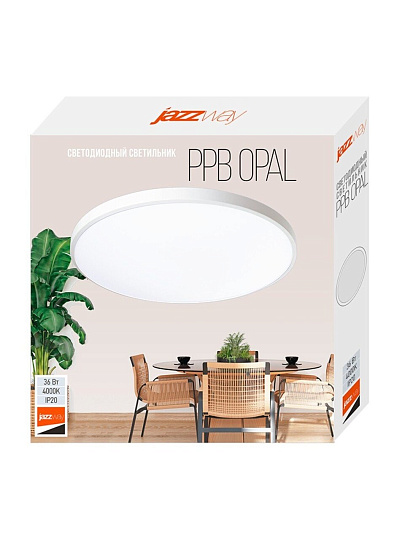 Светильник светодиодный, JazzWay, PPB OPAL, 36 Вт, 4000 К, 2880 Лм, IP20, 30х30х5.5 см, белый, 5060845